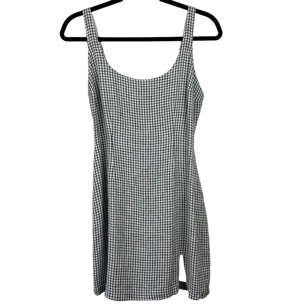 Abercrombie & Fitch Sz S Black White Check Linen Blend Mini Dress w/ Hair Tie - Picture 2 of 15